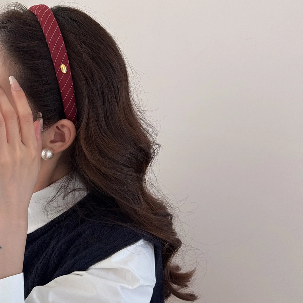1PC Preppy Striped Headbands with Gold Accents, 5-Pack School - Style