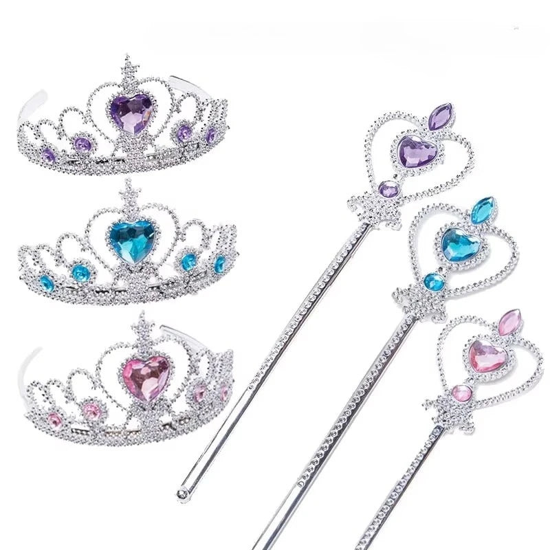 6pcs Rhinestone Tiara Crown and Magic Wand With Glitter Crystal Head