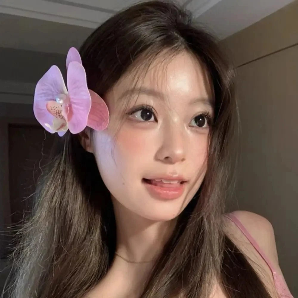 Artificial Orchid Flower Butterfly Hair Clips for Woman Girls