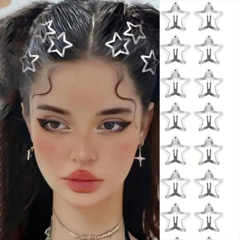10/25/50/pcs Y2K Silver Star Hair Clips for Girls Metal Snap Clip