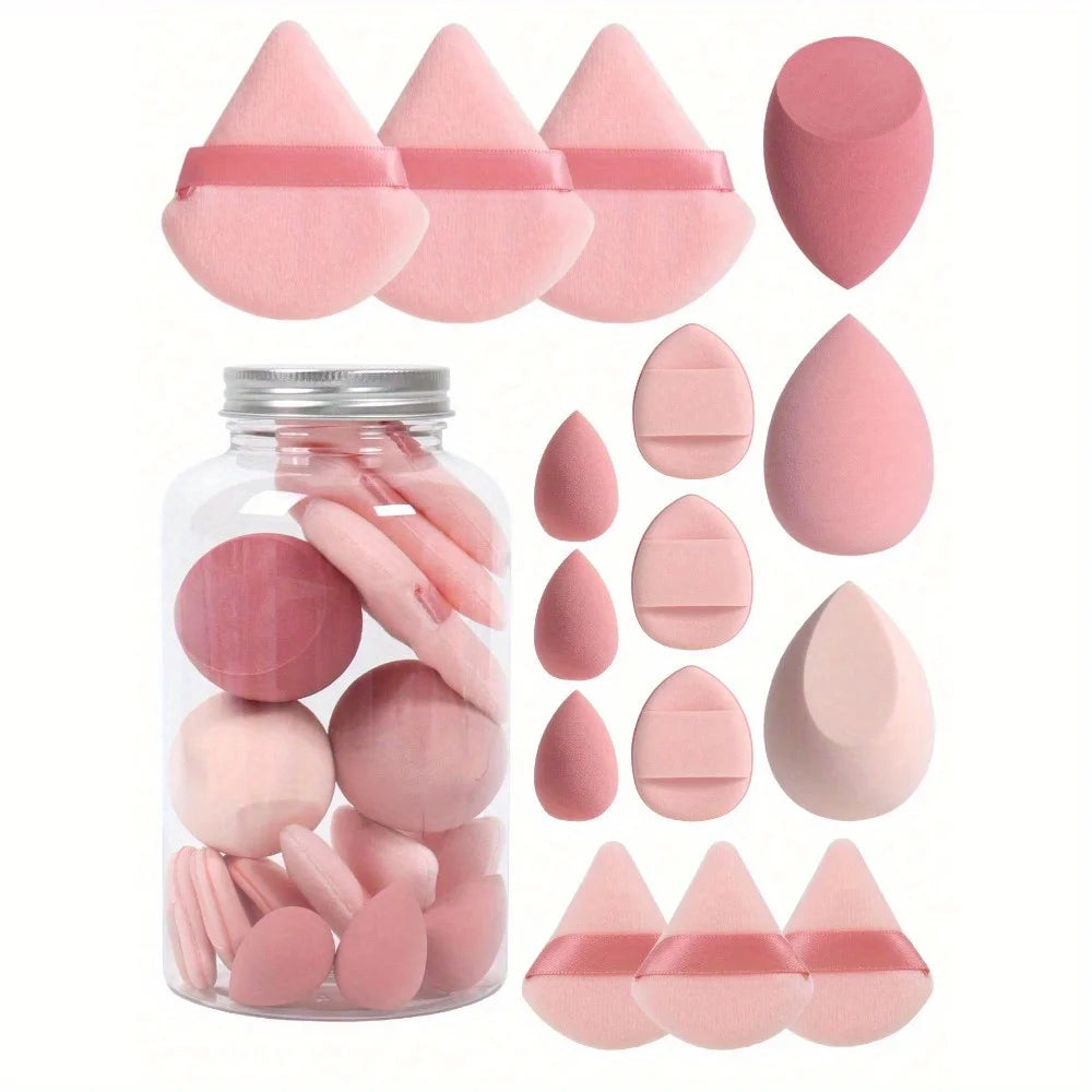 15pcs Makeup Sponge Set With Storage Jar,Powder Puff  Mini Powder Puff