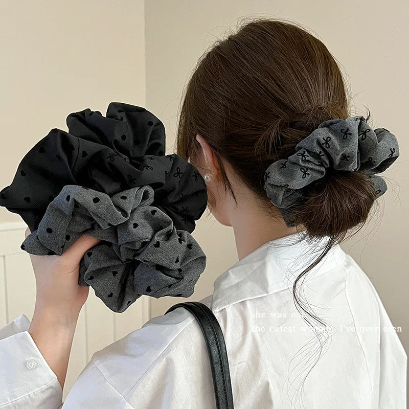 Premium Heart Polka Dot Bow Hair Ties for Women Korean Style Soft