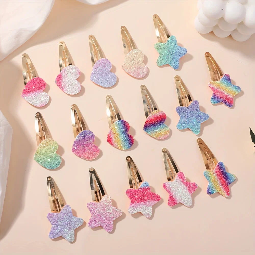 16Pcs Fashion Glitter Rainbow Flower Rabbit BB Handmade Hairpins For