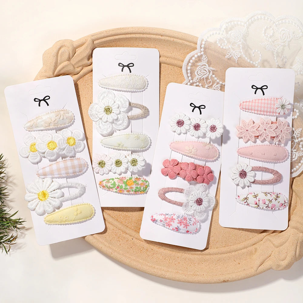 5Pcs BB Clips Set for Children Hair Accessories Sweet Printe Hairbangs