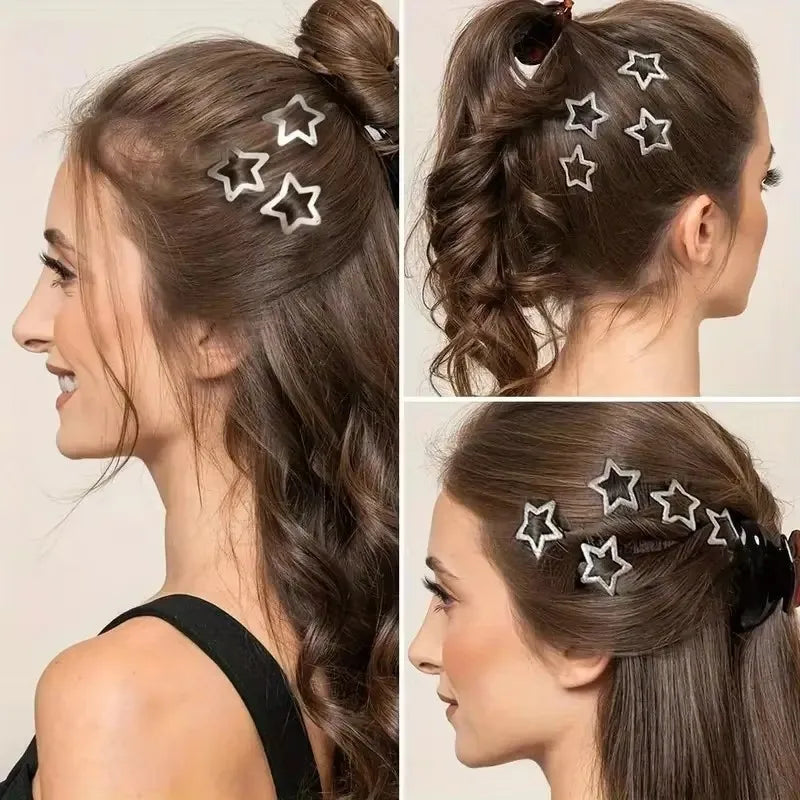 10/25/50/pcs Y2K Silver Star Hair Clips for Girls Metal Snap Clip