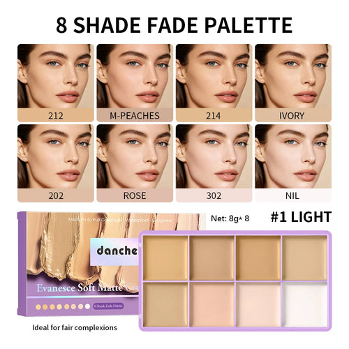 8 Shade Soft Matte Cream Concealer Palette Full Coverage Fade Dark