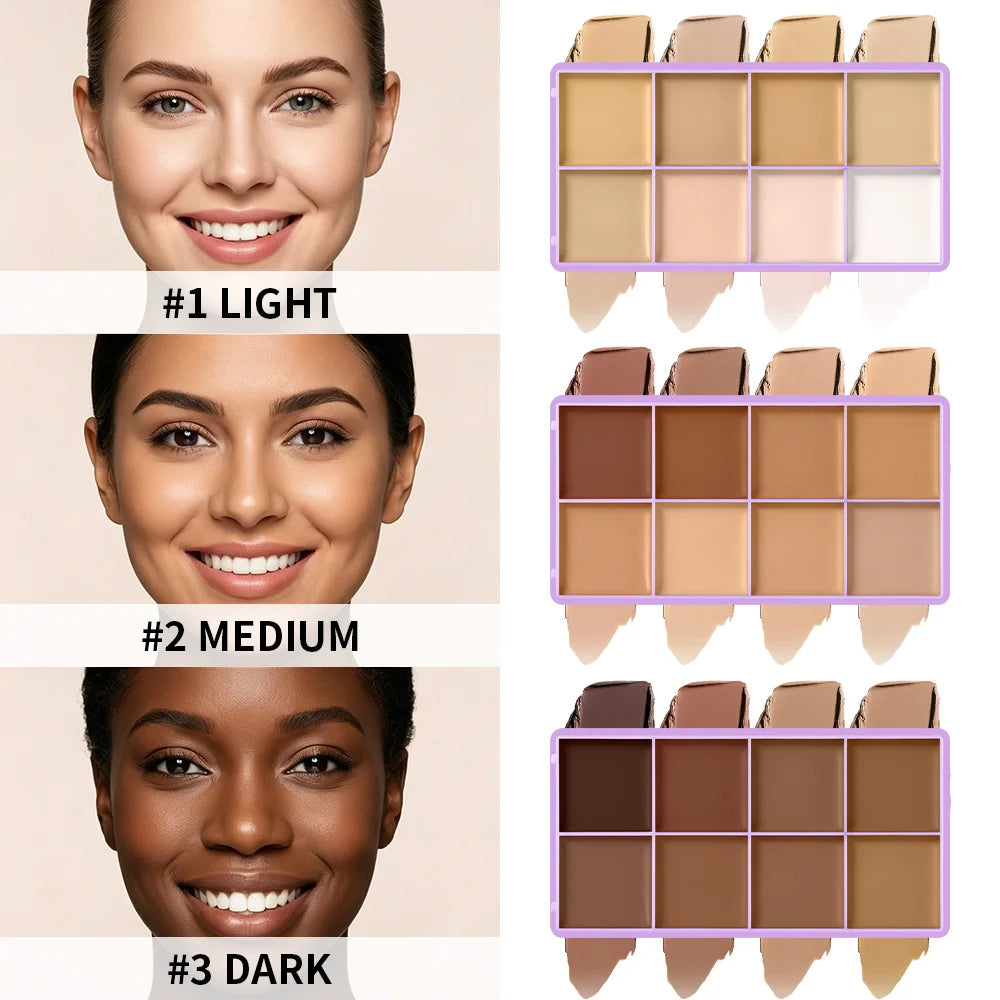 8 Shade Soft Matte Cream Concealer Palette Full Coverage Fade Dark