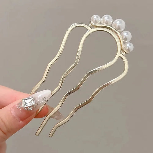 Metal U-Shaped Hair Sticks Combs Pearl Tassel Hair Fork Hair Clip