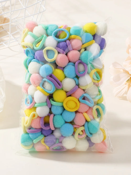 40Pcs Kids cute Elastic Hair Bands Girls Plush Ball Rubber Band Baby
