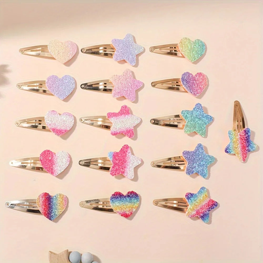 16Pcs Fashion Glitter Rainbow Flower Rabbit BB Handmade Hairpins For