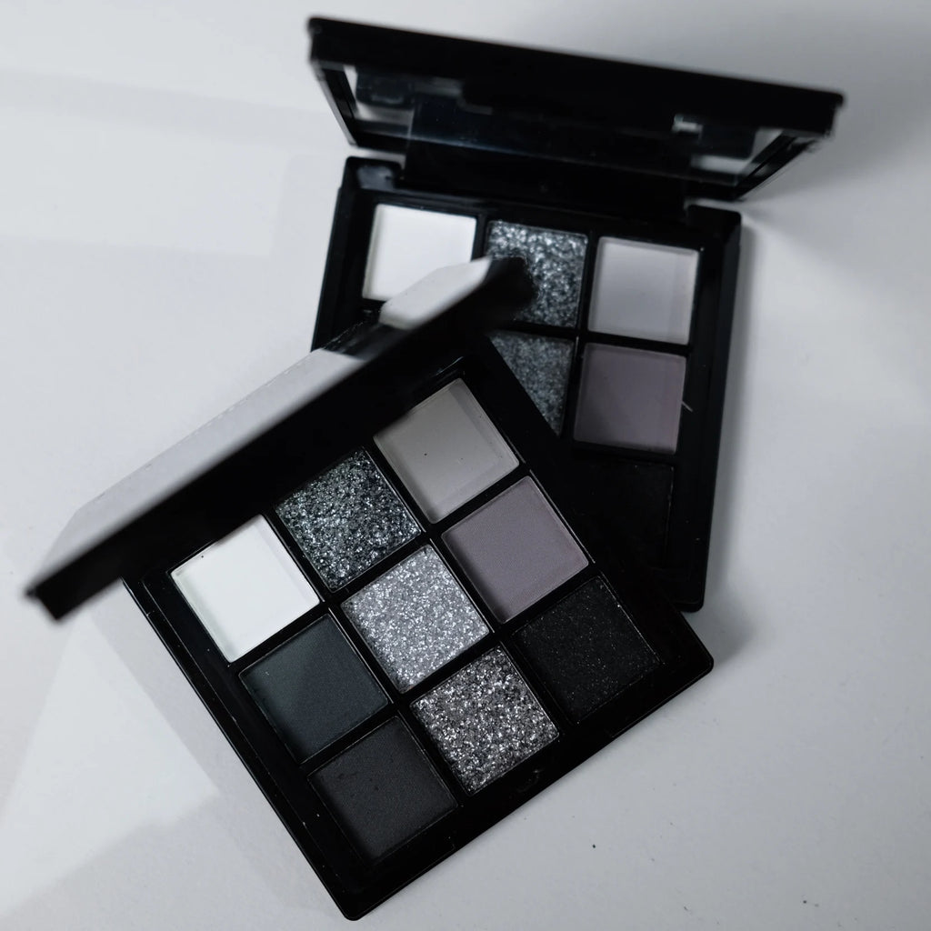 9 Colors Eye shadow Palette, Dark Black Grey Silvery Color Shimmer