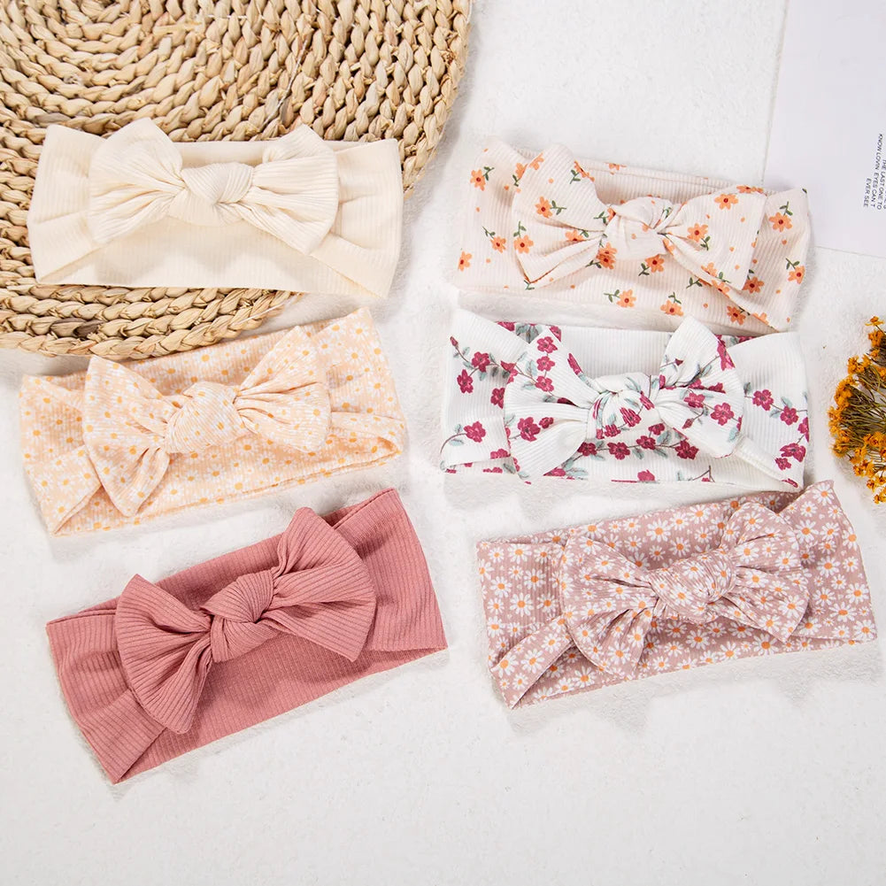 3Pcs/lot Ins Ribbed Baby Girls Headbands Floral Red Heart Dasiy Print