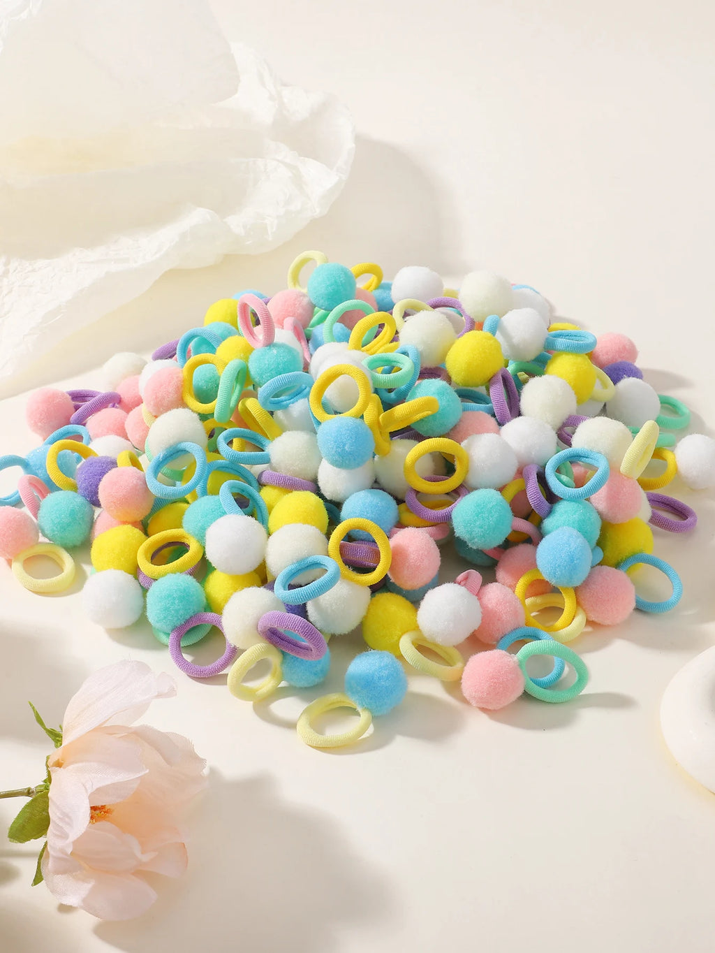 40Pcs Kids cute Elastic Hair Bands Girls Plush Ball Rubber Band Baby