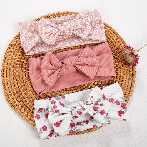 3Pcs/lot Ins Ribbed Baby Girls Headbands Floral Red Heart Dasiy Print