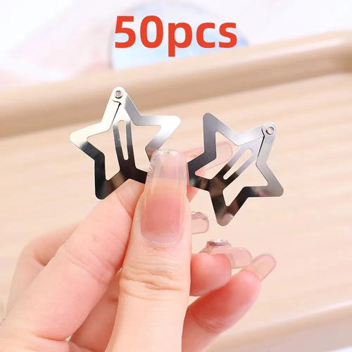 10/25/50/pcs Y2K Silver Star Hair Clips for Girls Metal Snap Clip