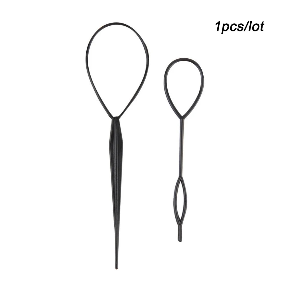 2pcs/S Et Ponytail Creator Plastic Loop Black Pony Topsy Tail Clip
