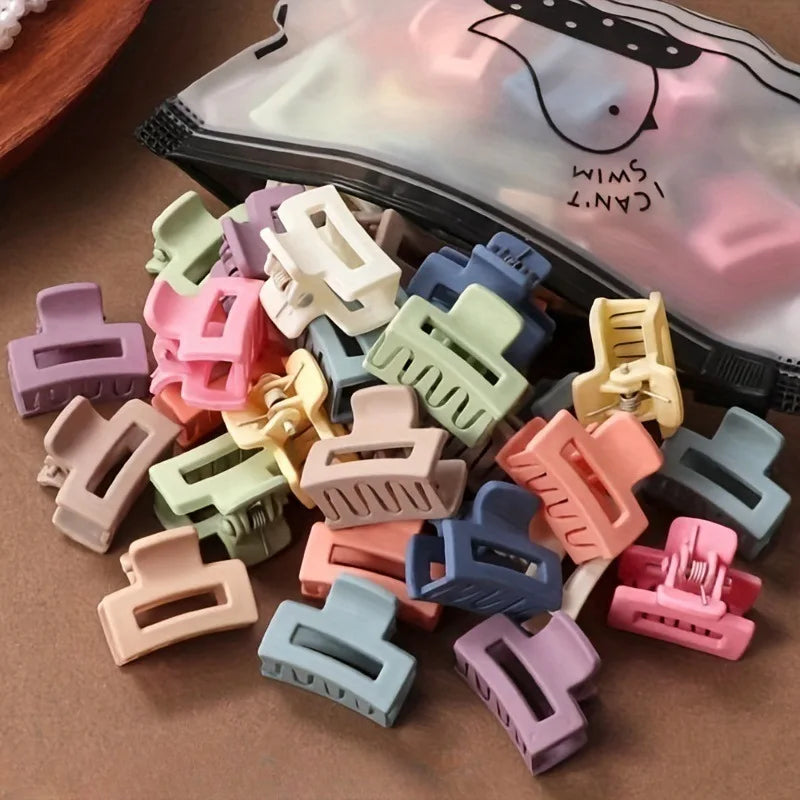 20 Pcs/bag Solid Color Matte Hollow Hair Claw Clip Candy Color Catch