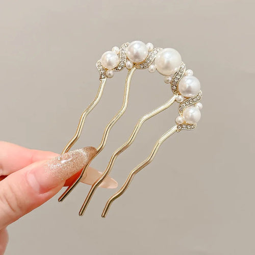 Metal U-Shaped Hair Sticks Combs Pearl Tassel Hair Fork Hair Clip