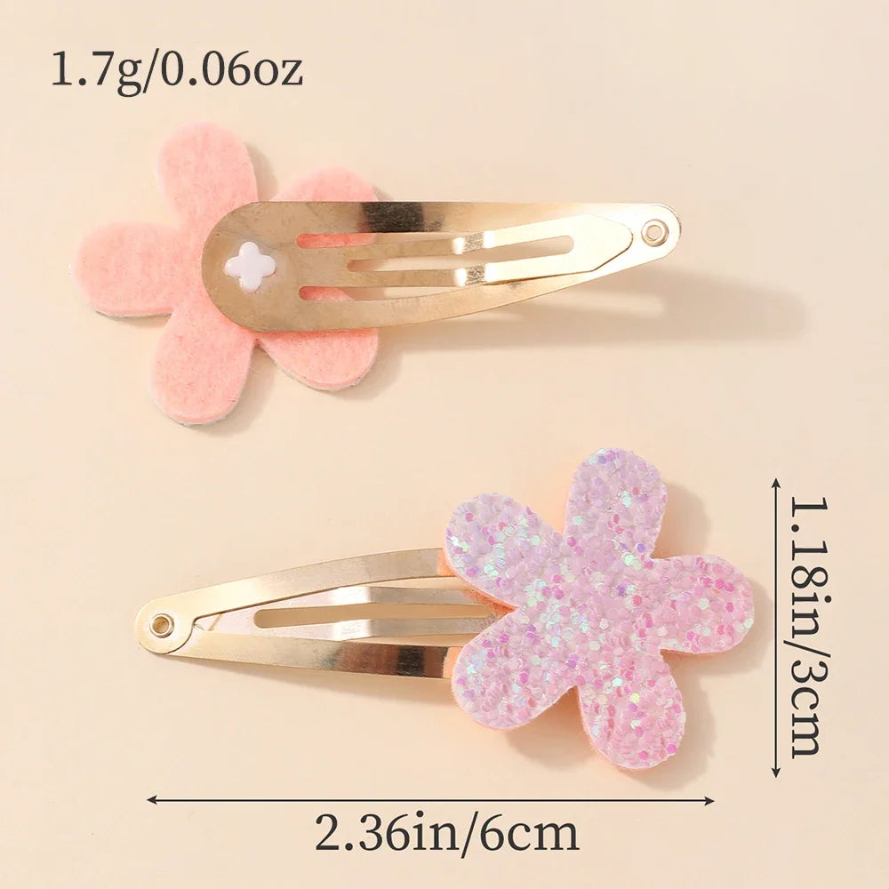 16Pcs Fashion Glitter Rainbow Flower Rabbit BB Handmade Hairpins For