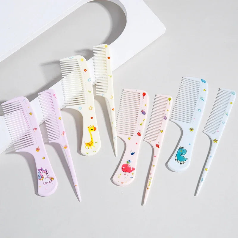 2pcs Cartoon Cute Small Comb Set, Fine Tooth Rat Tail Comb, Portable