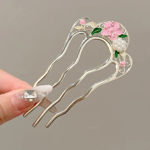 Metal U-Shaped Hair Sticks Combs Pearl Tassel Hair Fork Hair Clip