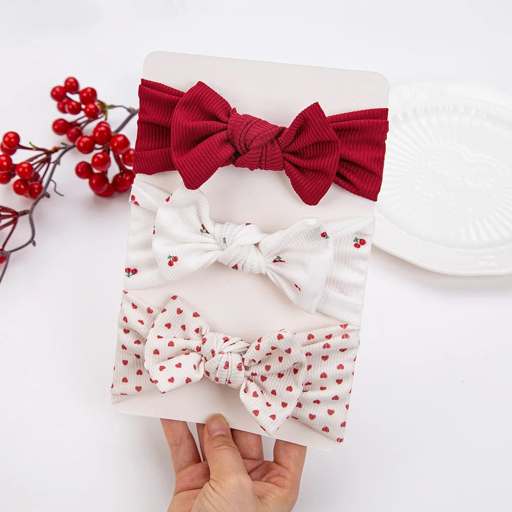 3Pcs/lot Ins Ribbed Baby Girls Headbands Floral Red Heart Dasiy Print