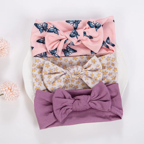 3Pcs/lot Ins Ribbed Baby Girls Headbands Floral Red Heart Dasiy Print
