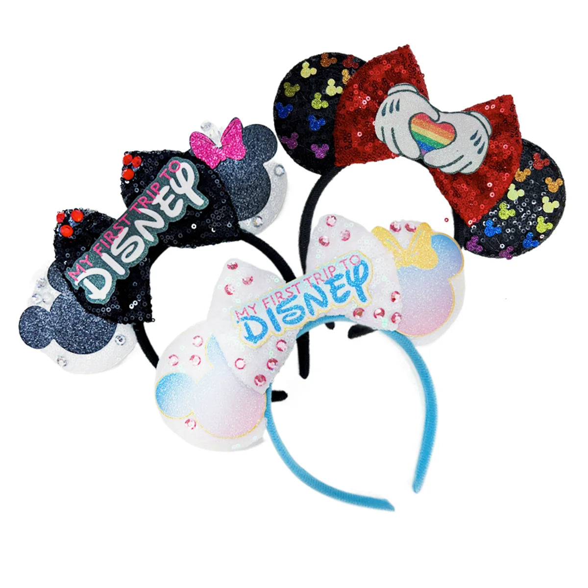 2023 New Style Mickey Minnie Ear Headband Sequin Bows Girl Adult Kids