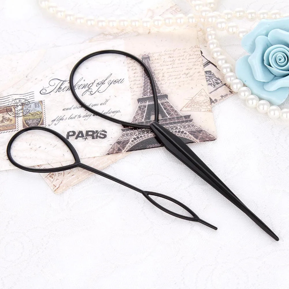 2pcs/S Et Ponytail Creator Plastic Loop Black Pony Topsy Tail Clip