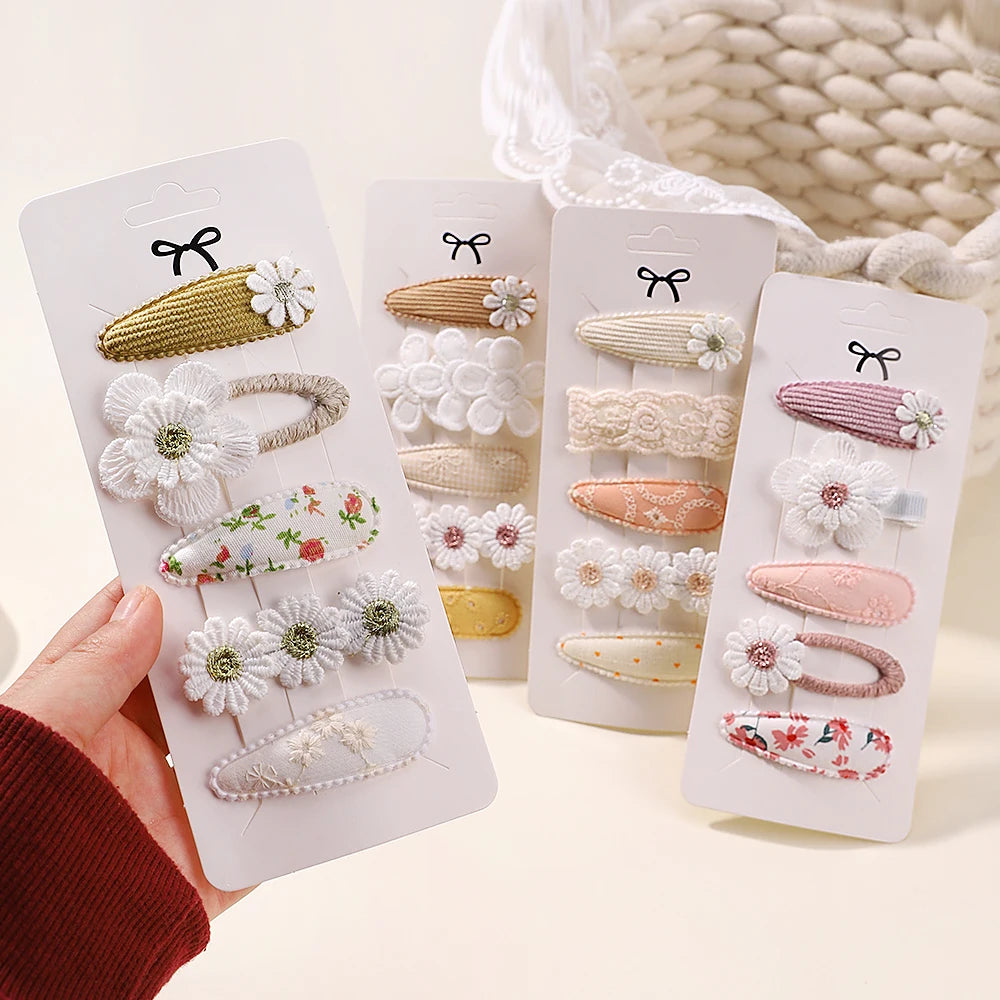 5Pcs/Set Mini Baby Girl Hair Clip Cute Floral Bow Bunny Princess