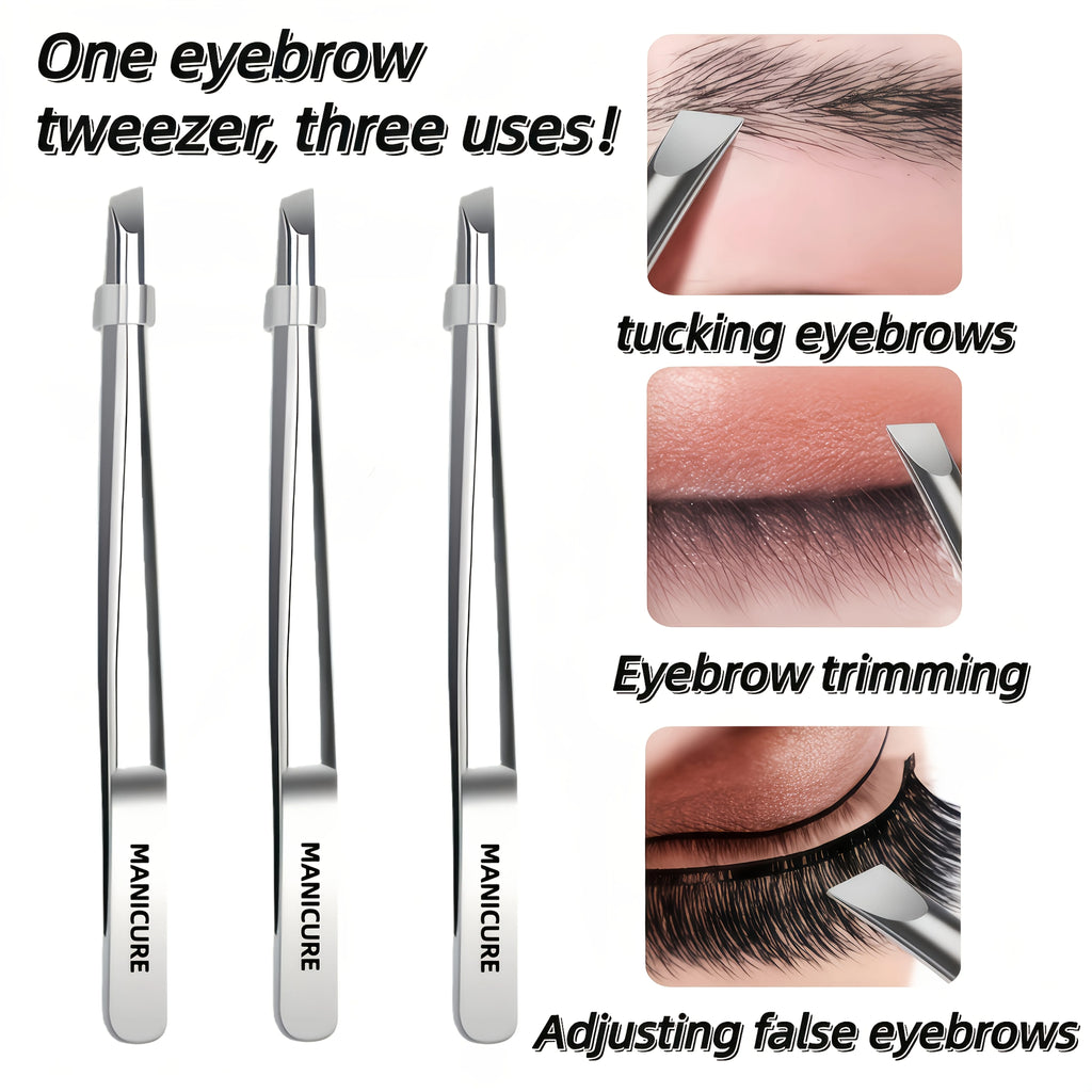 Stainless Steel Slant Tip Tweezers Suitable for Eyebrow Mustache &