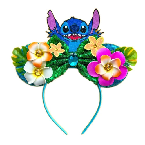 2023 New Style Mickey Minnie Ear Headband Sequin Bows Girl Adult Kids