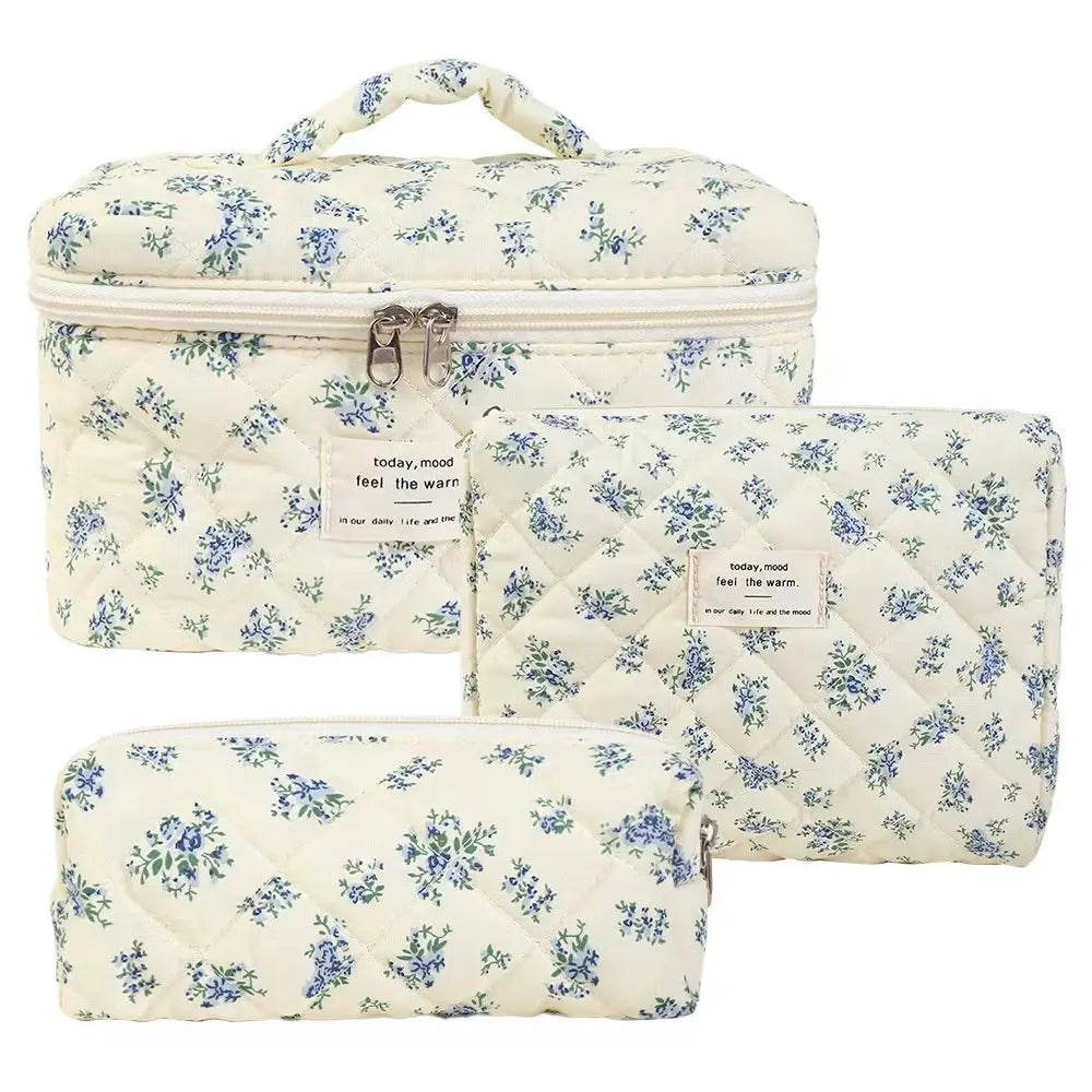 1pcs Cute Quilted Cotton Makeup Bag Women Zipper Cosmetic Organizer Cloth Handbag Box Shape Portable Toiletry Case for Girls