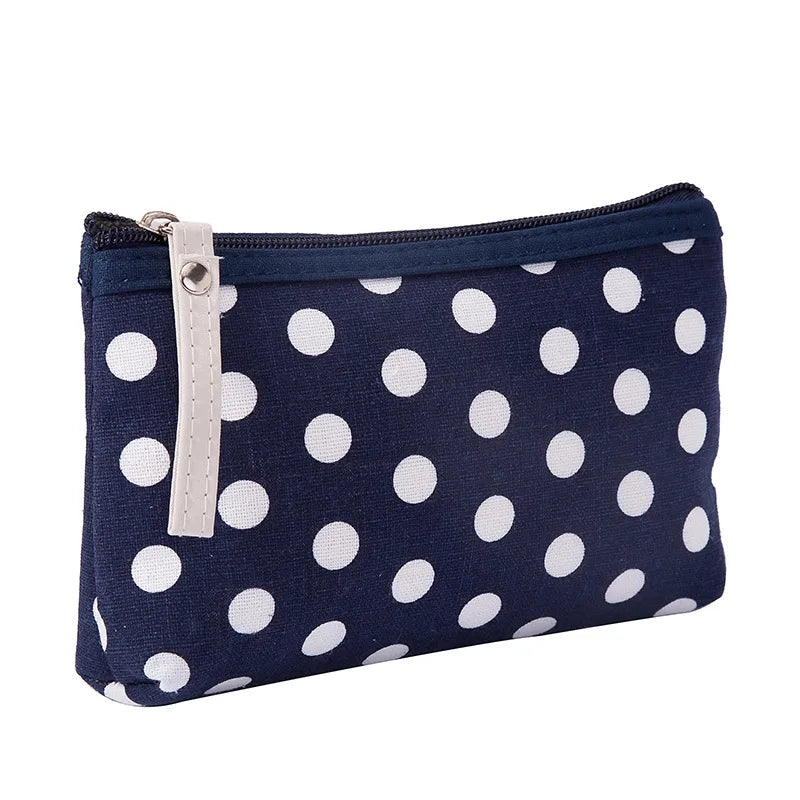 Soft Canvas Dot Print Women Cute Cosmetic Bag Toiletries Organizer Portable Make Up Bags Case Travel Storage Bag