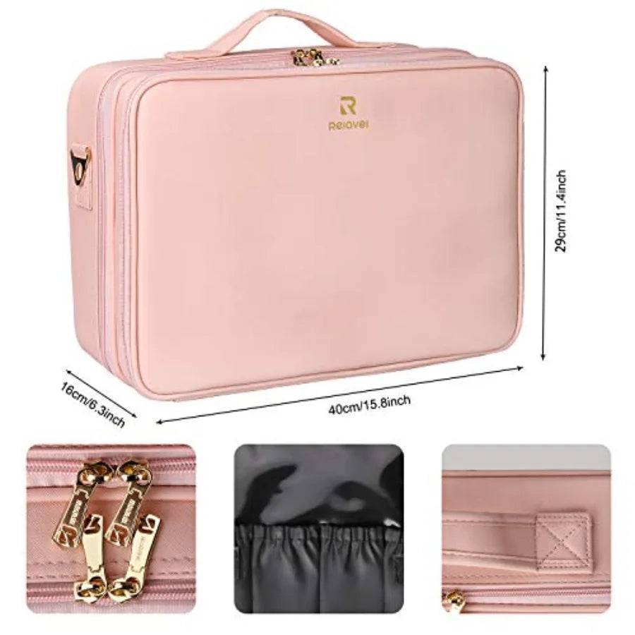 Makeup Case Makeup Bag Professional Train Case 16.5 Inch Travel Cosmetic Organizer Brush Holder Waterproof Makeup Artist Storag
