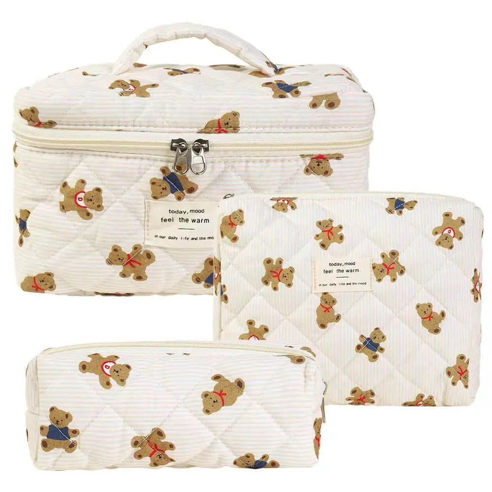 1pcs Cute Quilted Cotton Makeup Bag Women Zipper Cosmetic Organizer Cloth Handbag Box Shape Portable Toiletry Case for Girls