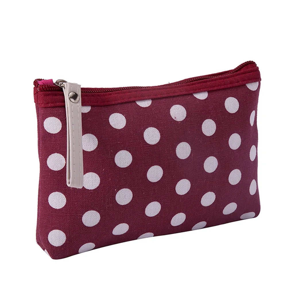 Soft Canvas Dot Print Women Cute Cosmetic Bag Toiletries Organizer Portable Make Up Bags Case Travel Storage Bag