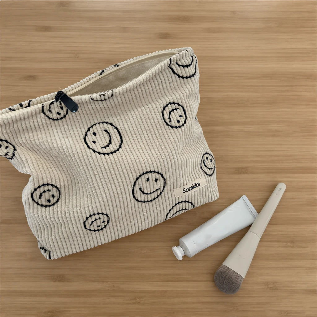 Corduroy Women Cosmetic Bag Large Capacity Makeup Storage Bag Travel Portable Organizer Zipper Wash Bag