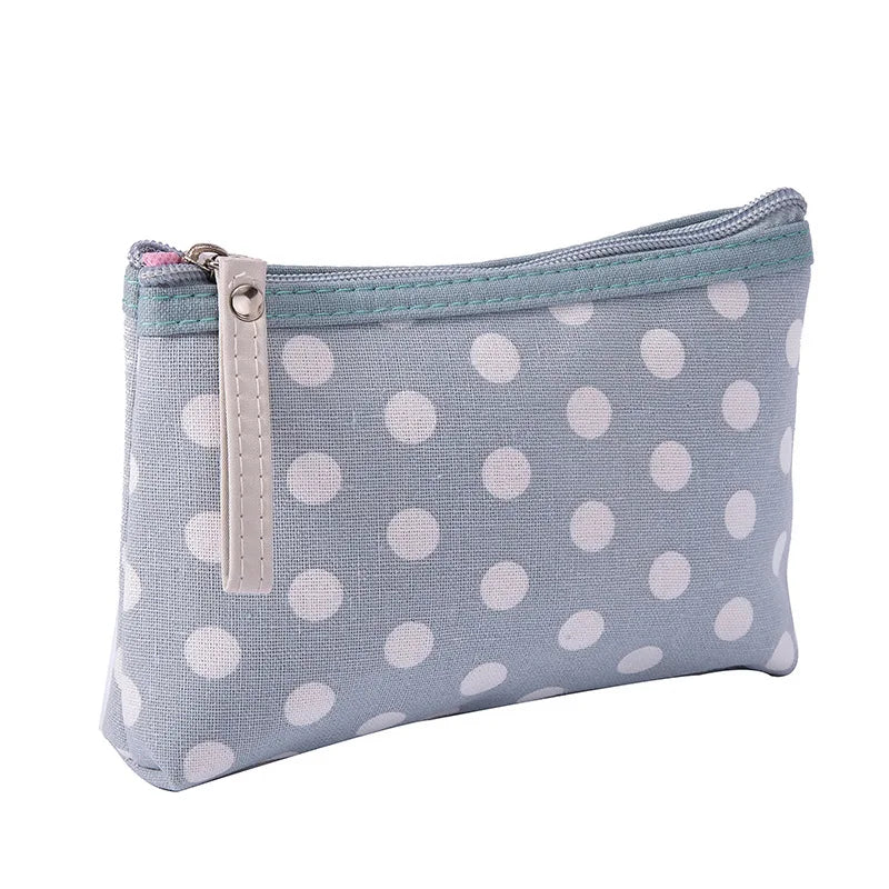 Soft Canvas Dot Print Women Cute Cosmetic Bag Toiletries Organizer Portable Make Up Bags Case Travel Storage Bag