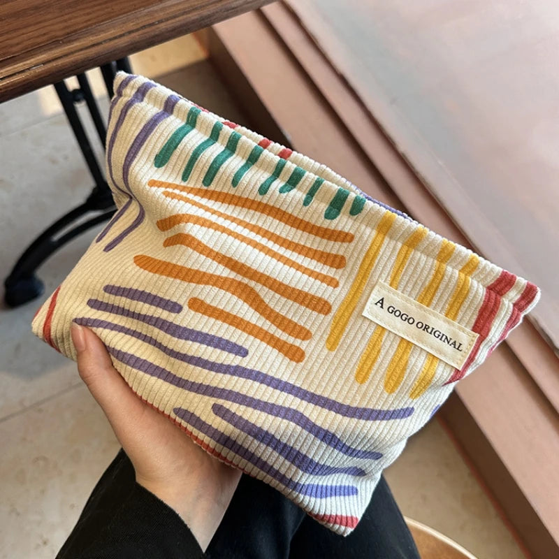 Corduroy Women Cosmetic Bag Large Capacity Makeup Storage Bag Travel Portable Organizer Zipper Wash Bag