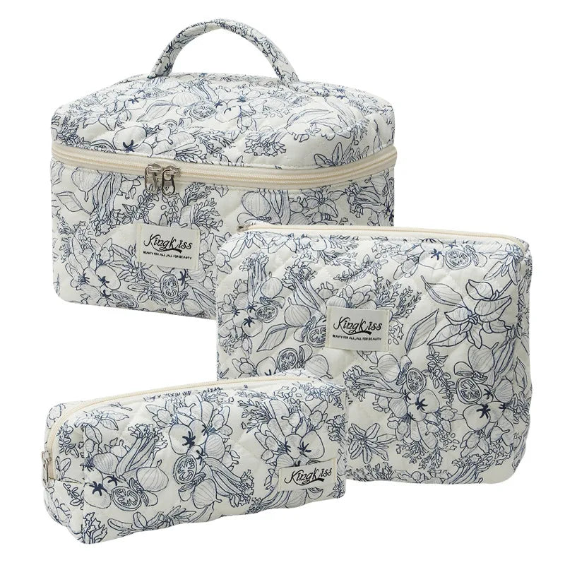 1pcs Cute Quilted Cotton Makeup Bag Women Zipper Cosmetic Organizer Cloth Handbag Box Shape Portable Toiletry Case for Girls