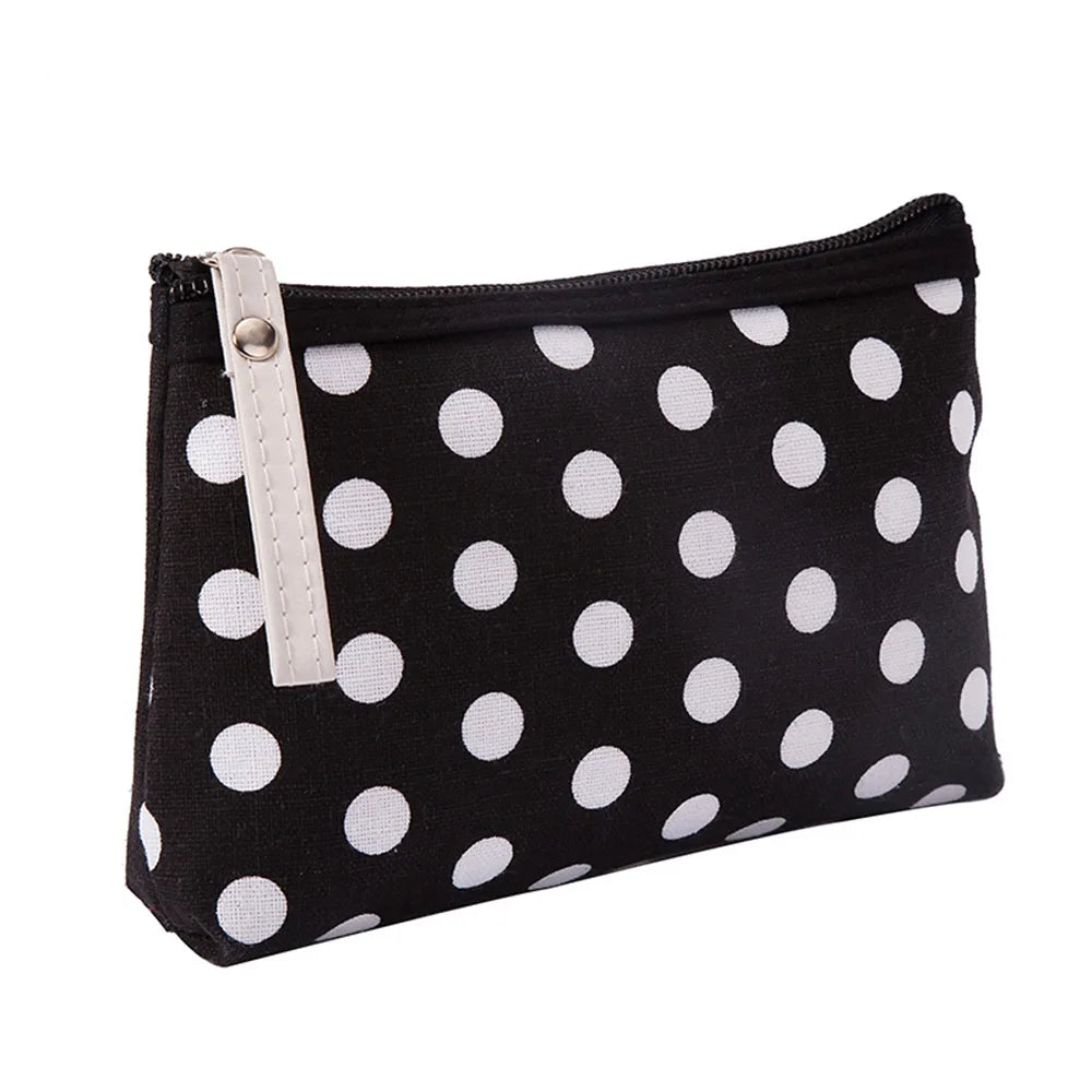 Soft Canvas Dot Print Women Cute Cosmetic Bag Toiletries Organizer Portable Make Up Bags Case Travel Storage Bag