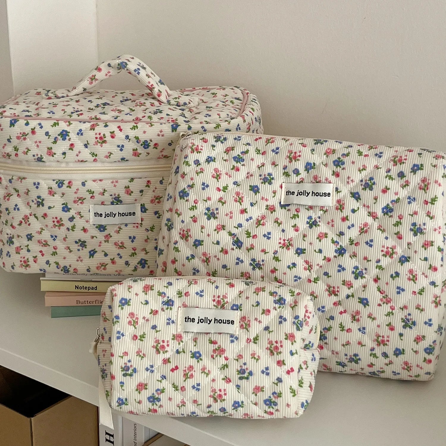 1pcs Cute Quilted Cotton Makeup Bag Women Zipper Cosmetic Organizer Cloth Handbag Box Shape Portable Toiletry Case for Girls