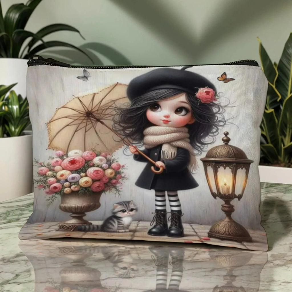 Cartoon Girl Makeup Bag Zippered Toiletry Bag Women Organizer Cosmetic Pouch Coin Purse Travel  Storage Bag Pencil Case