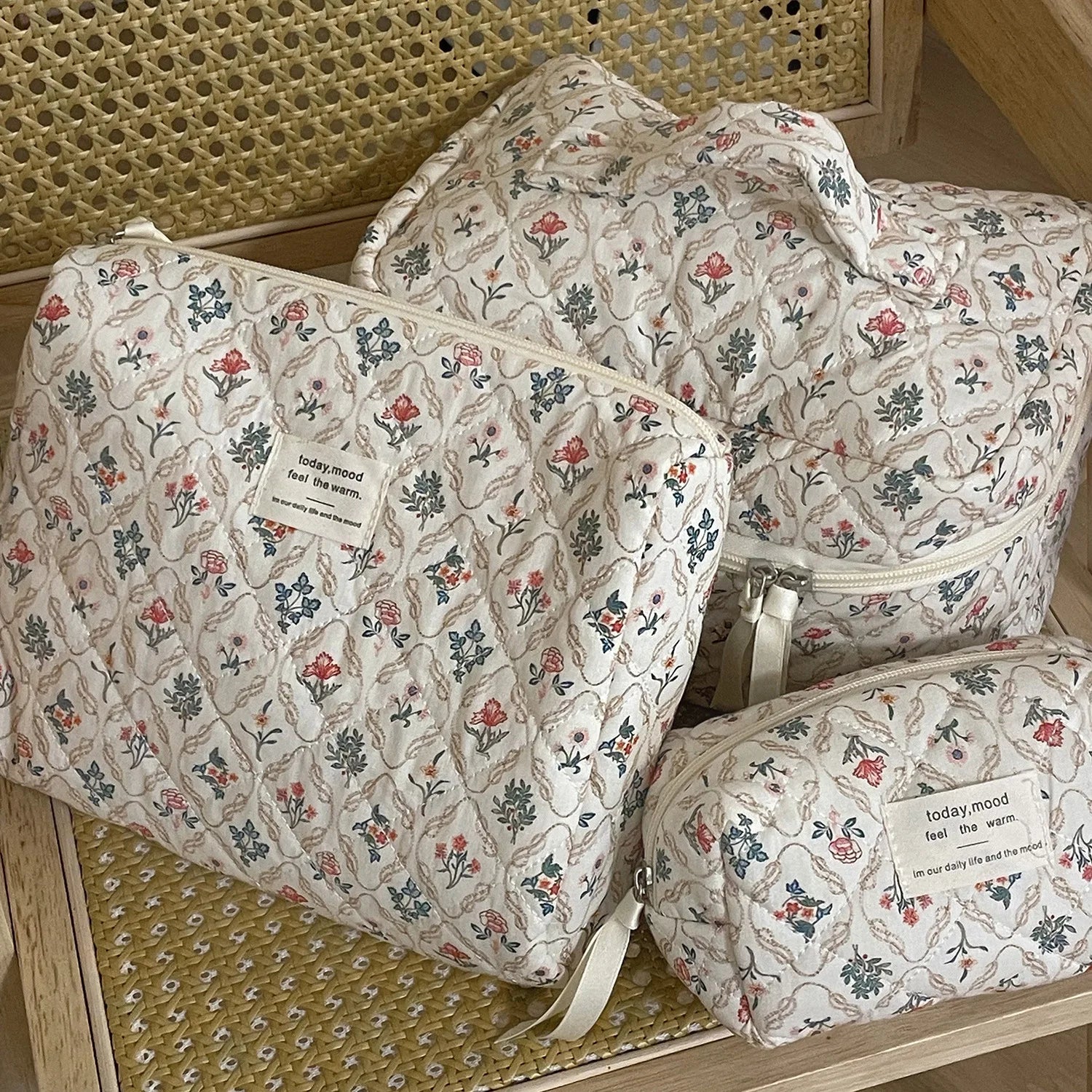 1pcs Cute Quilted Cotton Makeup Bag Women Zipper Cosmetic Organizer Cloth Handbag Box Shape Portable Toiletry Case for Girls