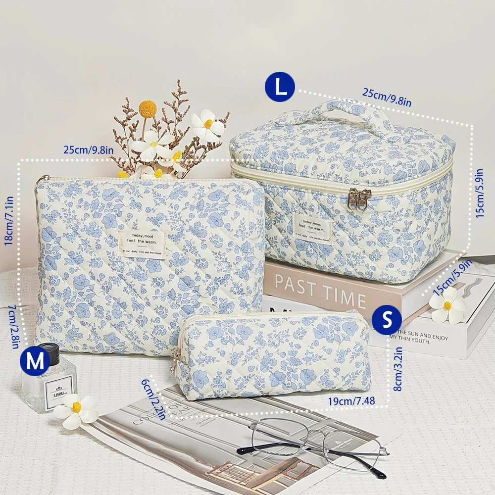 1pcs Cute Quilted Cotton Makeup Bag Women Zipper Cosmetic Organizer Cloth Handbag Box Shape Portable Toiletry Case for Girls